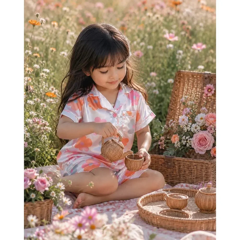 Sweetest Dreams Blooming Floral Silky Pajama Lounge Set 4T